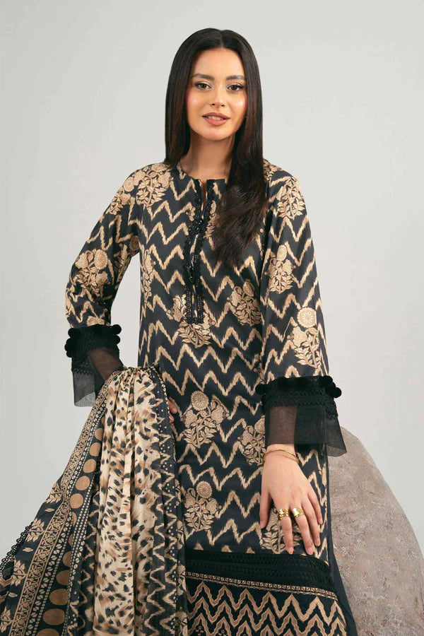 Elegant Black 3Pc Printed Lawn Suit