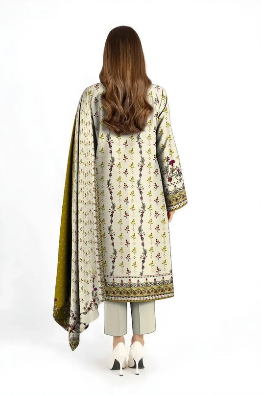 Off White Karandi Unstitched Printed Suit - 3 Pcs Complete Set with Dupatta | Premium Quality
