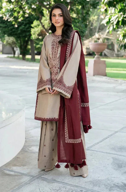 BAROQUE - 3 Pcs Dhanak Embroidered Suit - Brown | Premium Winter Collection