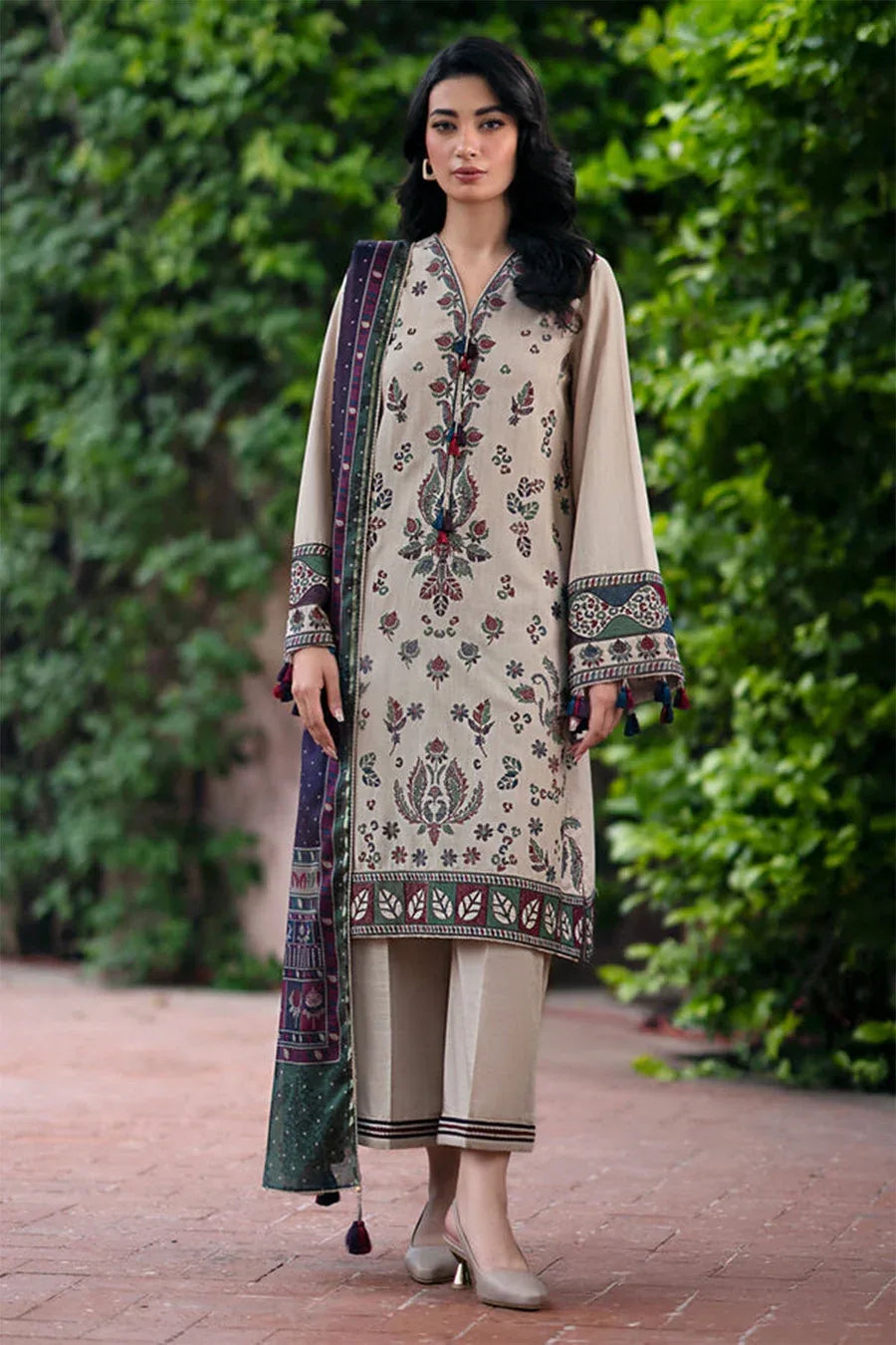JAZMIN Luxury - 3 Pcs Dhanak Embroidered Suit with Wool Shawl - Lilac | Premium Winter Collection