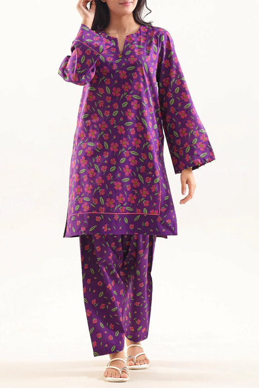 Purple floral kurta with pants on a white background