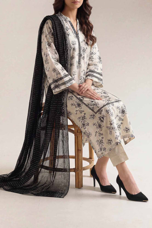 Unstitched Printed Self Strip Lawn 3 Piece