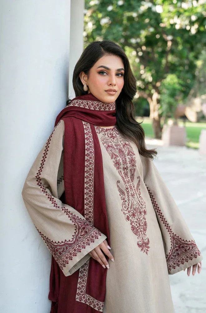 BAROQUE - 3 Pcs Dhanak Embroidered Suit - Brown | Premium Winter Collection