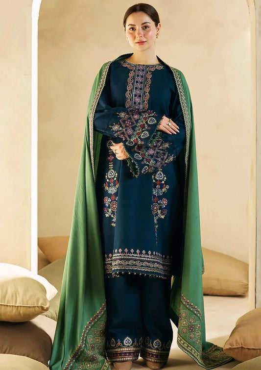 COCO by ZARA SHAHJAHAN - 3 Pcs Dhanak Embroidered Suit - Blue | Premium Winter Collection