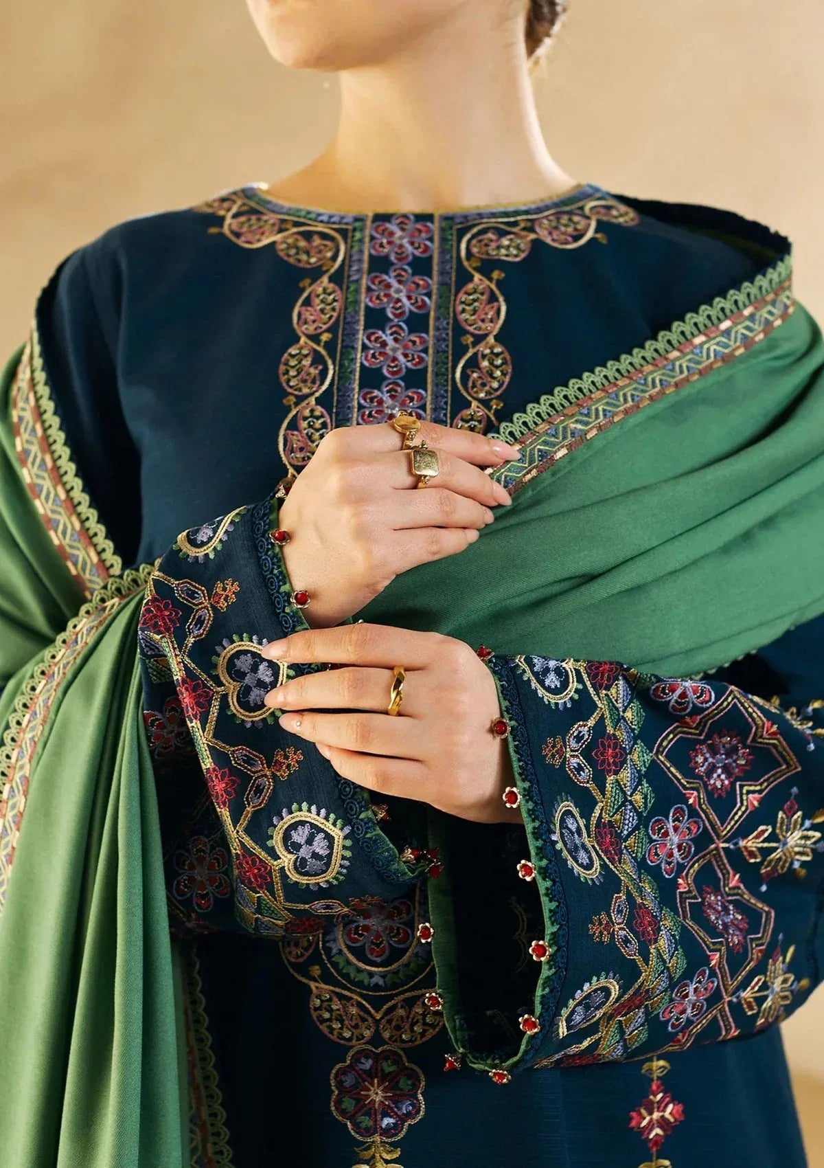 COCO by ZARA SHAHJAHAN - 3 Pcs Dhanak Embroidered Suit - Blue | Premium Winter Collection