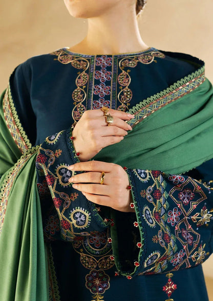 COCO by ZARA SHAHJAHAN - 3 Pcs Dhanak Embroidered Suit - Blue | Premium Winter Collection