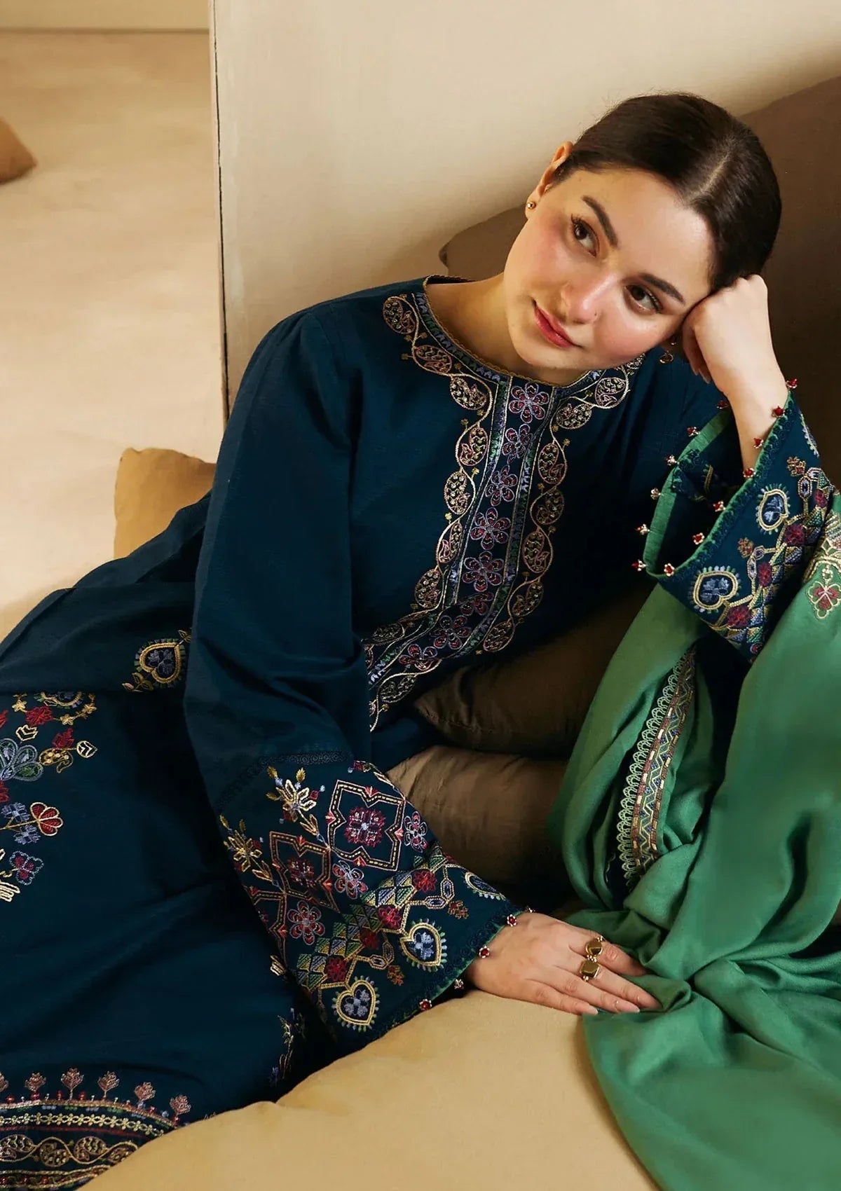 COCO by ZARA SHAHJAHAN - 3 Pcs Dhanak Embroidered Suit - Blue | Premium Winter Collection