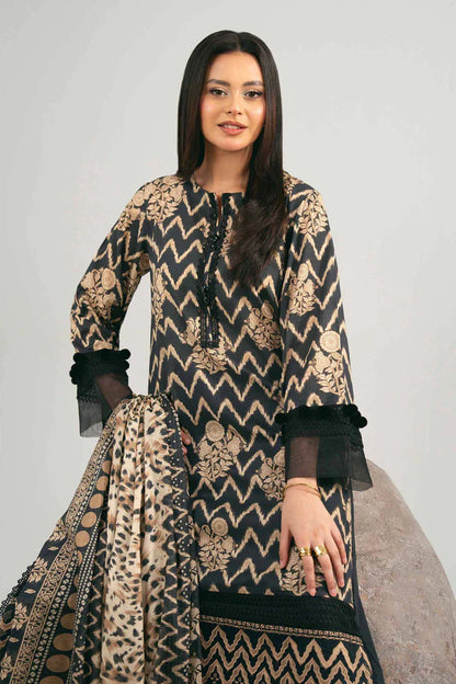 Elegant Black 3Pc Printed Lawn Suit