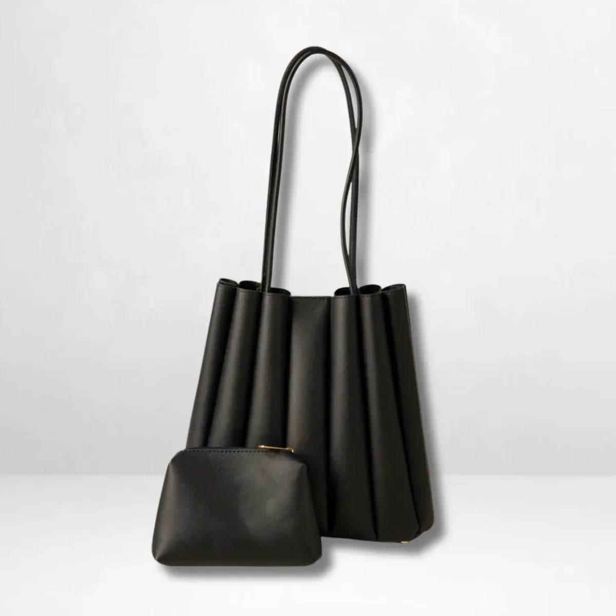 Girl's PU Leather Plain Shoulder Bag - Black | 2 Pcs Set