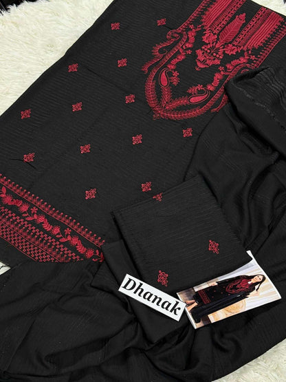 Premium 3 Pcs Unstitched Embroidered Dhanak Suit - SHOPITX