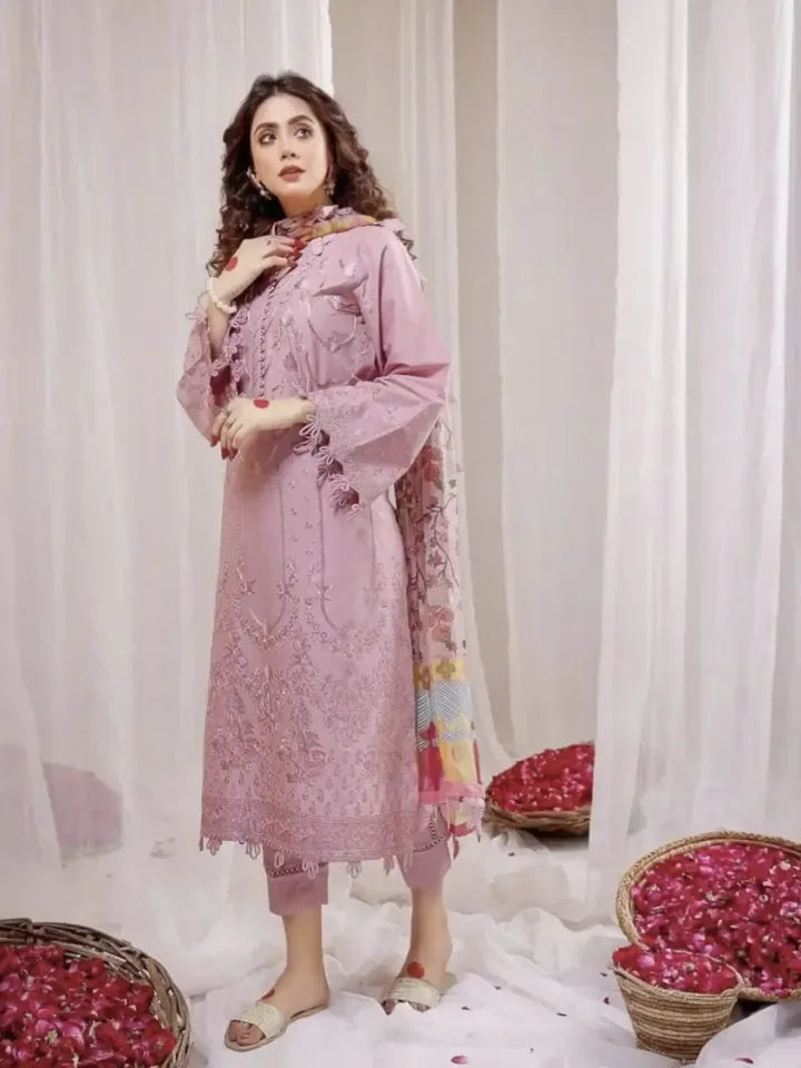 3 Pcs Lawn Embroidered Suit with Digital Dupatta | Summer Collection