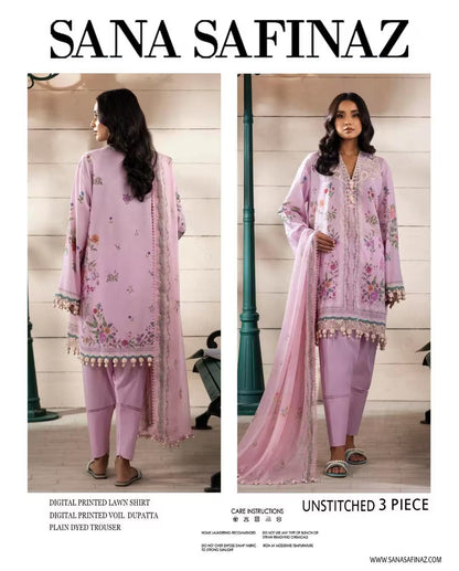 Sana Safinaz clothing set with a woman modeling it indoors.