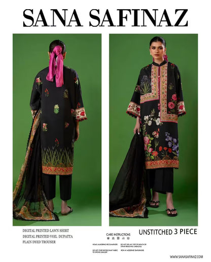 Sana Safinaz clothing set with floral design on a green background
