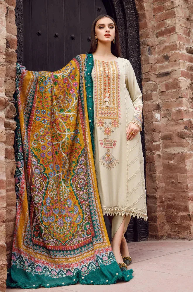 MARIA B M.Prints - 3 Pcs Dhanak Embroidered Suit with Wool Shawl | Winter Collection