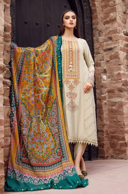 MARIA B M.Prints - 3 Pcs Dhanak Embroidered Suit with Wool Shawl | Winter Collection
