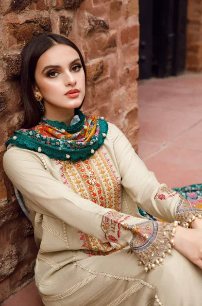 MARIA B M.Prints - 3 Pcs Dhanak Embroidered Suit with Wool Shawl | Winter Collection