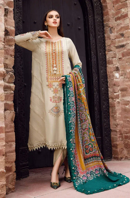 MARIA B M.Prints - 3 Pcs Dhanak Embroidered Suit with Wool Shawl | Winter Collection