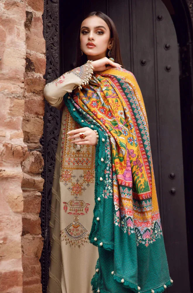 MARIA B M.Prints - 3 Pcs Dhanak Embroidered Suit with Wool Shawl | Winter Collection