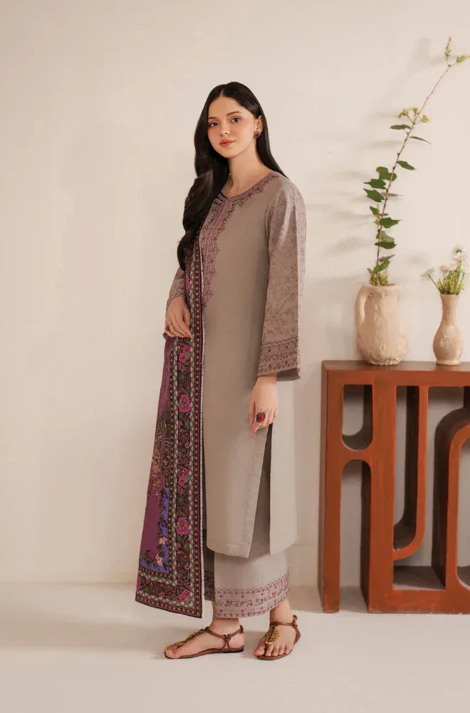 Premium 3 Pcs Dhanak Embroidered Suit | Luxury Winter Collection