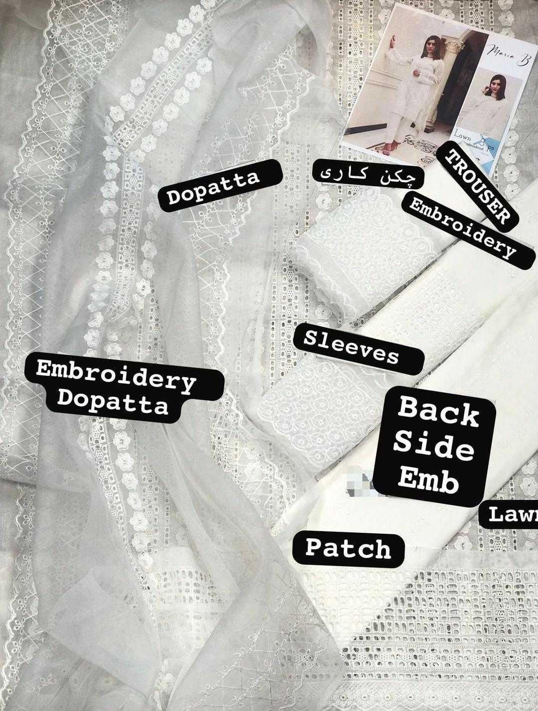 White embroidered fabric with labeled parts on a white background