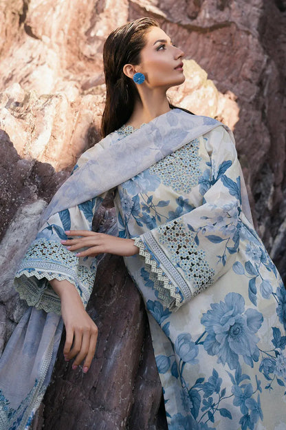Woman wearing a floral dress with a rocky background