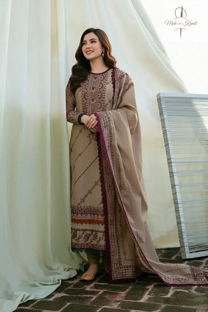 Florent - 3 Pcs Embroidered Dhanak Suit - Ivory | Unstitched Winter Collection