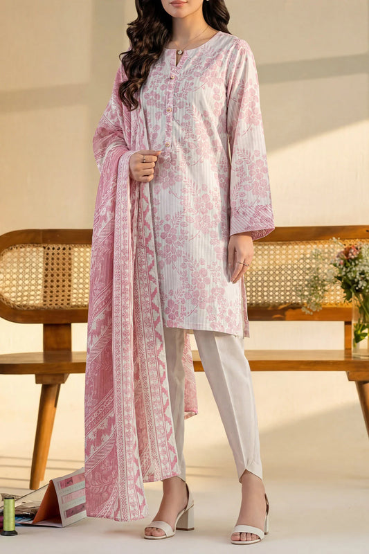 Unstitched Printed Self Stripe Lawn 3 Piece
