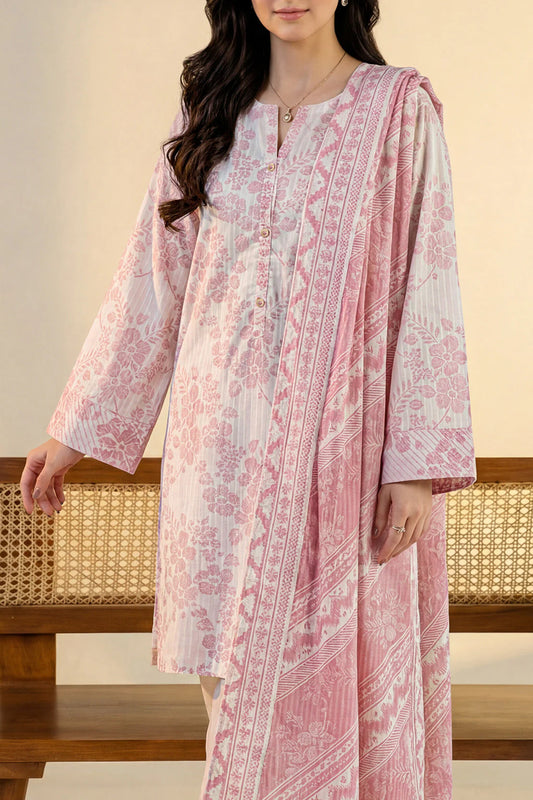 Unstitched Printed Self Stripe Lawn 3 Piece